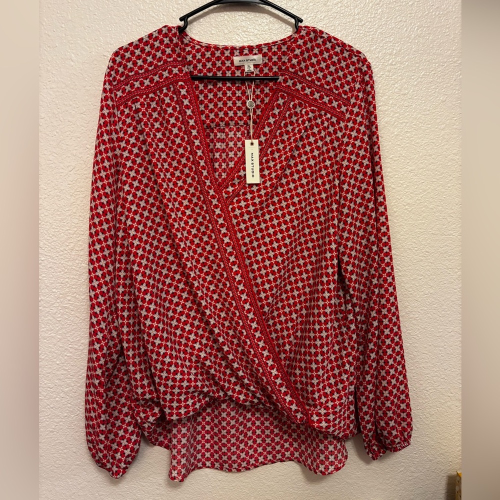 Max Studio Red Geometric Blouse